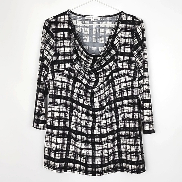 ⭐️3/ $30⭐️ Cleo Top Cowl Neck Black White 3/4 Sleeves Stretch Lightweight Sz XXL - Picture 1 of 14